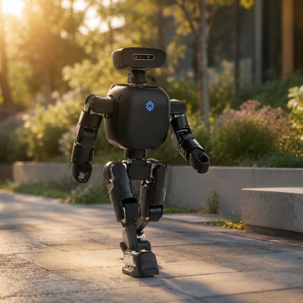 HighTorque humanoid robot walking outdoors